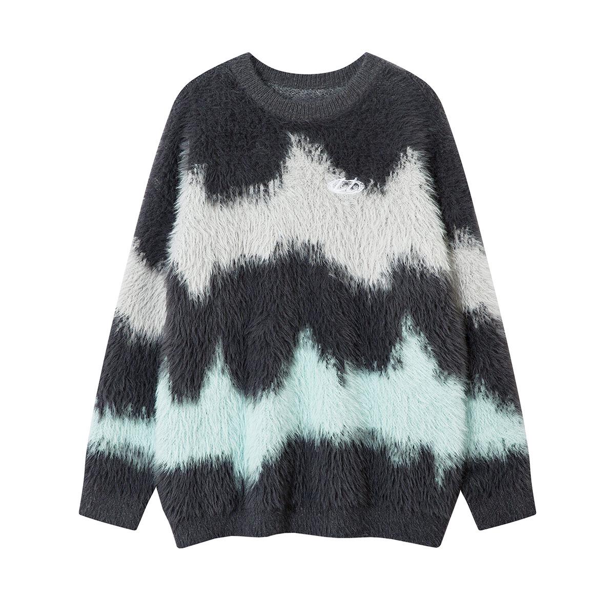 Trendy Faux Mink Stripe Knit Sweater Small