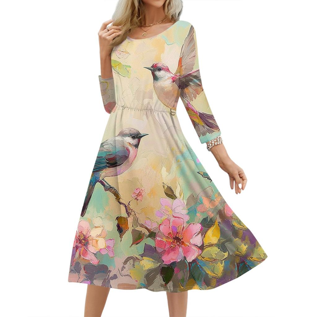 Women's Fashionable Floral Butterfly Loose Dress