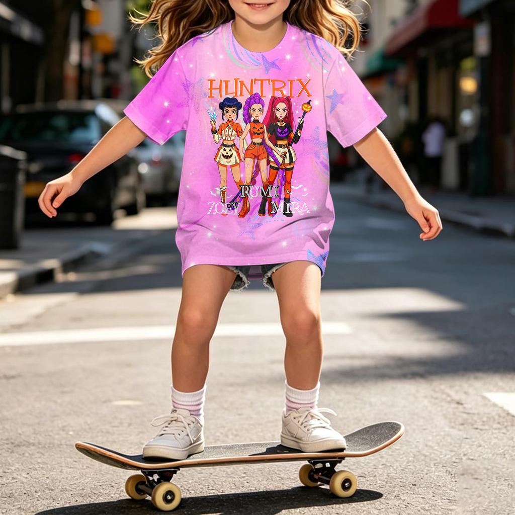 Girls Halloween Short Sleeve T-Shirt for Kids, Print, Loose Fit Casual Cotton Tee, Comfortable Top for Daily Wear