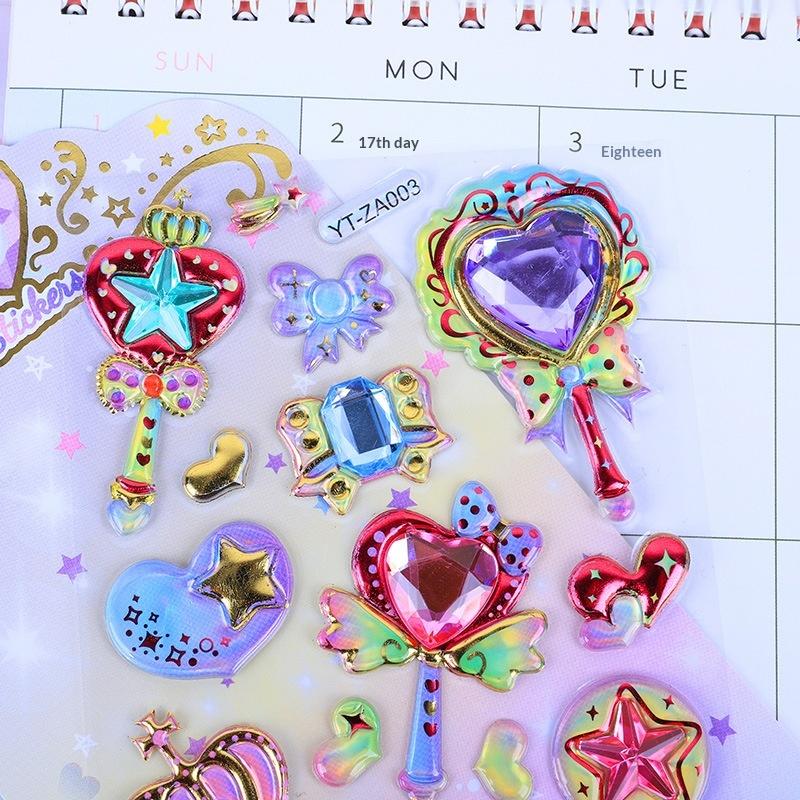 Fun Fashion 3D Relief Stickers Creative Magic Wand Gem Diamond Cute Aesthetic Stickers Diy Phone Case Shiny Decoration Sticker