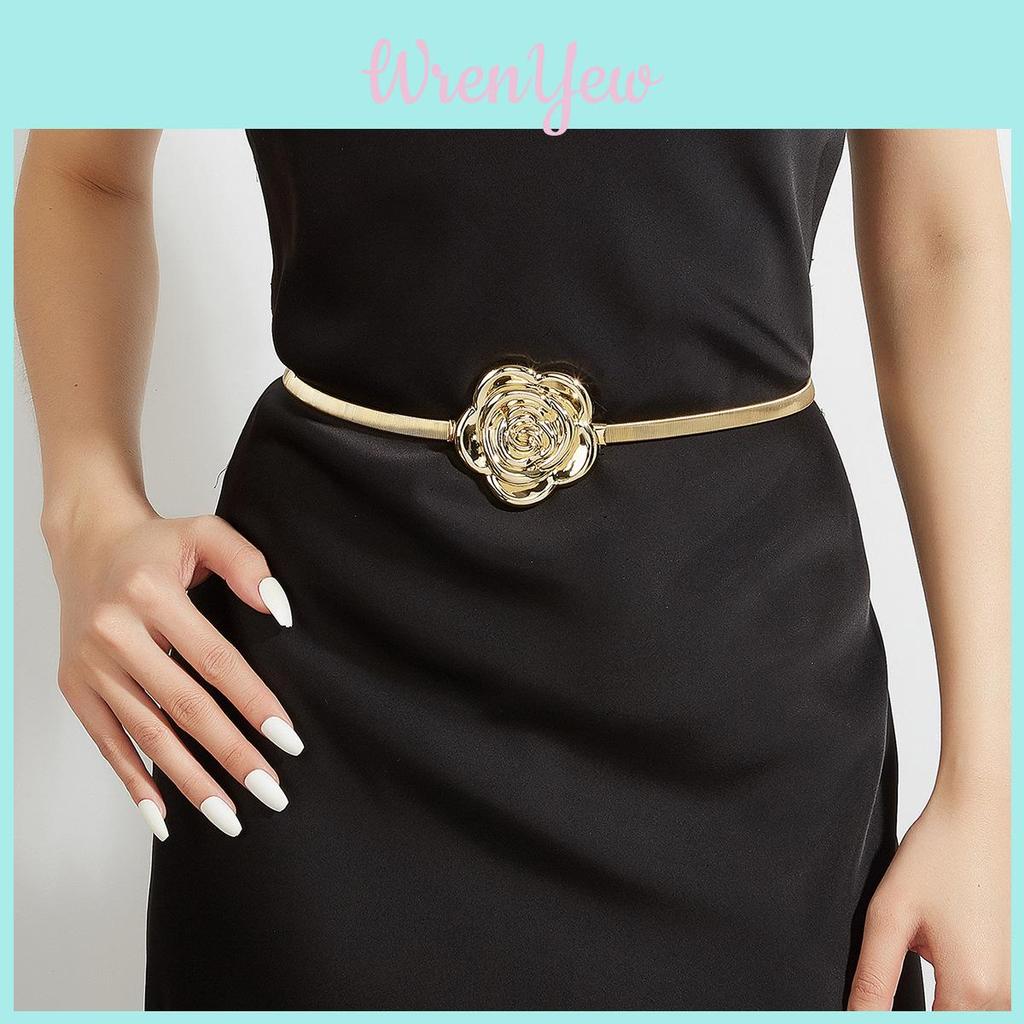 Cinturón Metálico de Resorte para Mujer con Cadena de Doble Anillo para Estilizar Vestidos y Camisas
