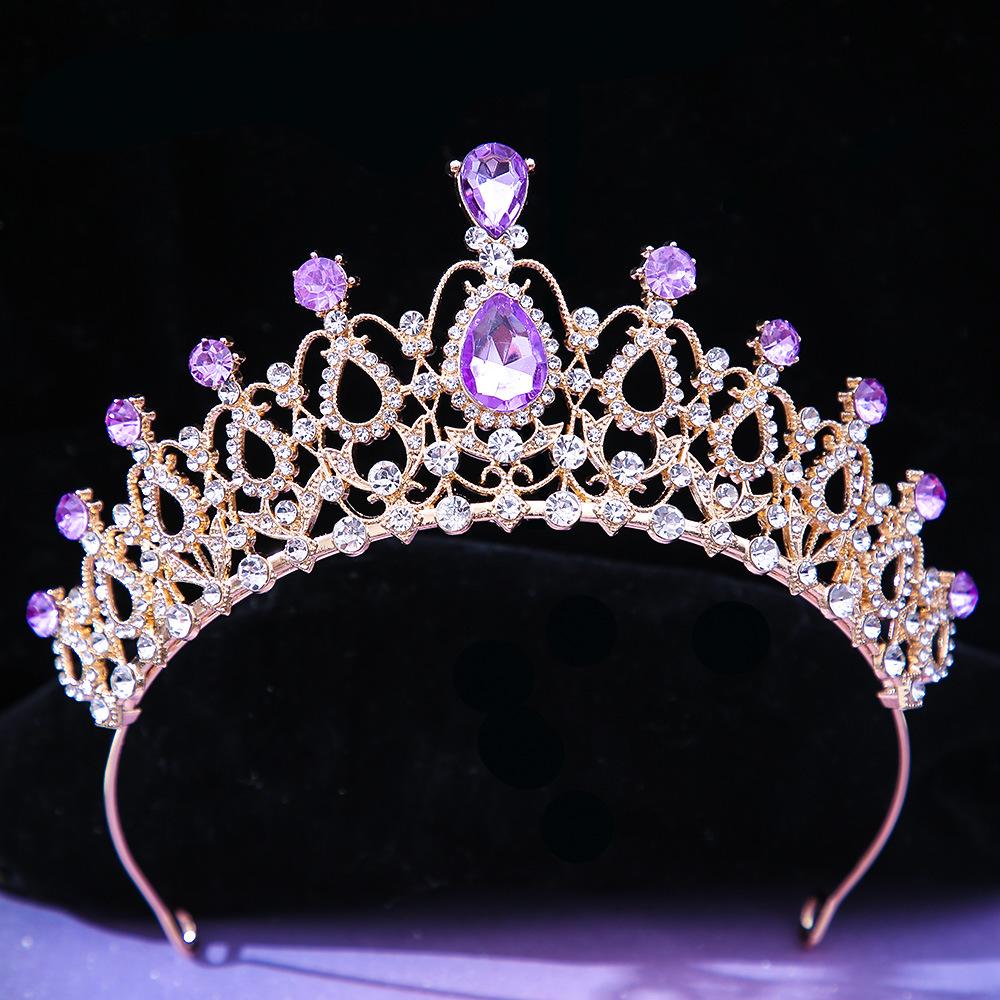 DIEZI Luxury Elegant AB Crystal Crown Hair Accessories Tiara For Women Party Red Purple Rhinestone Bridal Crown New Hair Zircon