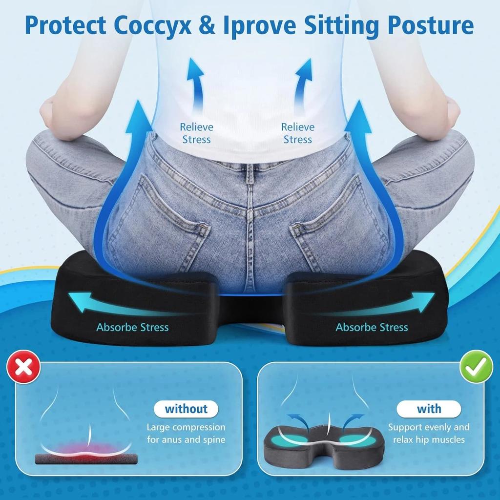 Non Slip Gel Cushion Memory Foam Cushion Coccyx Orthopedic Chair Cushion Pressure Tailbone Back Pain Relief For Office Car