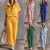 Damen Polo Kragen Kurzarm Bluse Hohe Taille Weites Bein Hosen Set Einfarbig Lässig Lockerer Schnitt Zweiteiliges Outfit