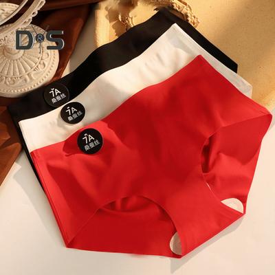 Women Panties Seamless Mid Waist Plus Size Ice Silk Tummy Control Good Breathability Solid Color Slim Fit Thin Quick Dry Casual Sport Underpants Lady