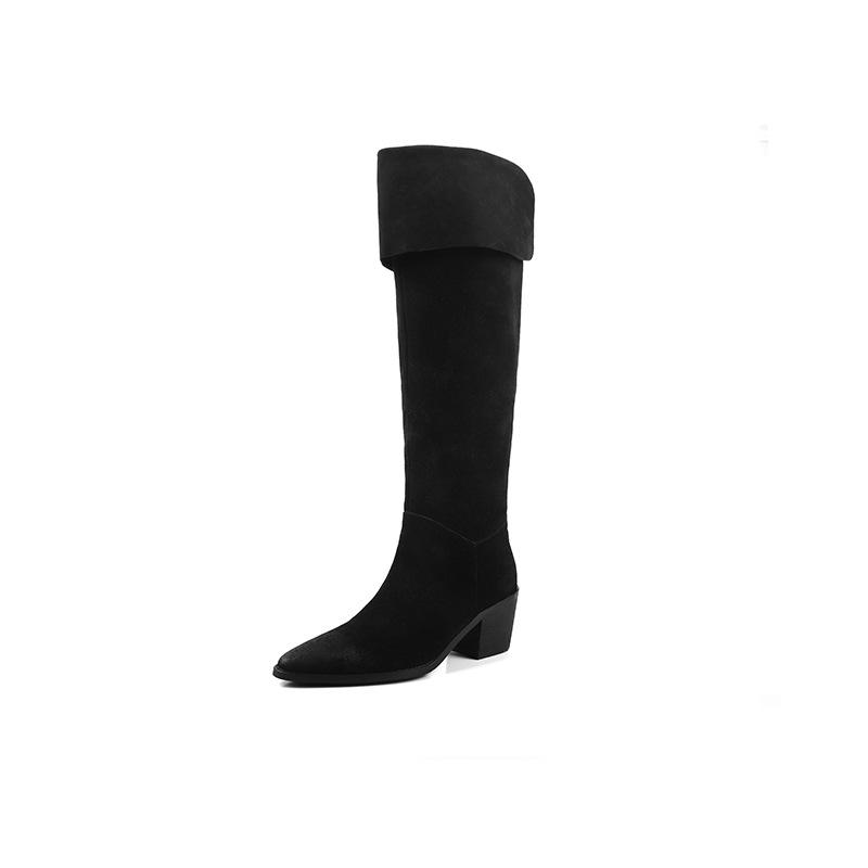 2.5CM-6.5CM niche design thin knight boots 2025 autumn new pointed thick heel but knee boots