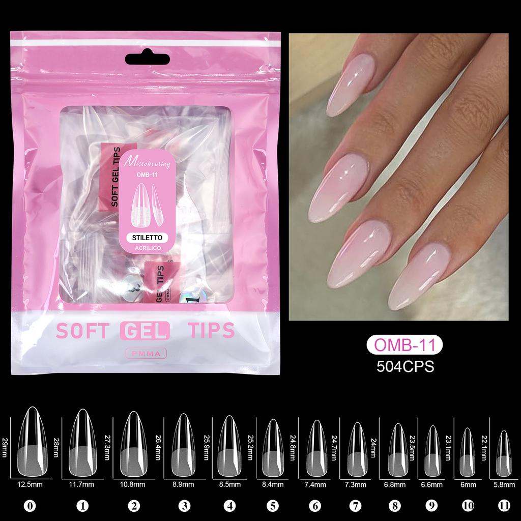 504 Stück Vollabdeckung Weiche Gel-Nageltips Stiletto Mandel Sarg Halbmatt Französisch Falsch Soak Off Aufdrücken Nagelverlängerungsspitzen Kapsel