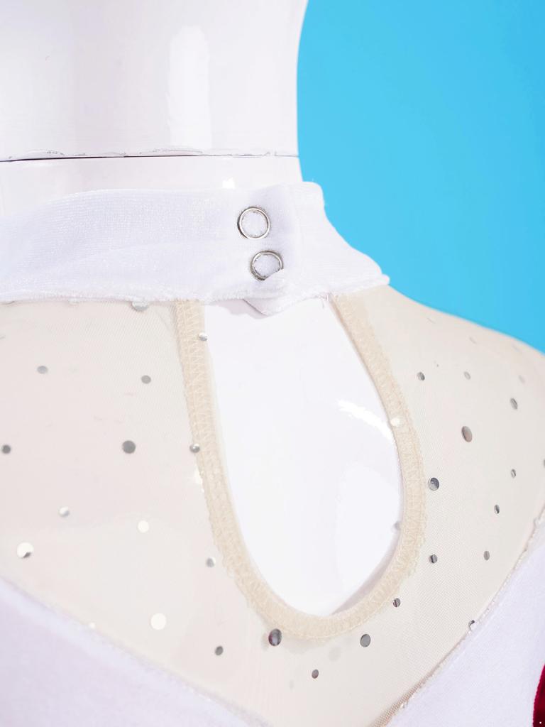 Kids Girls Christmas Miss Santa Claus Costume Long Sleeve Velvet Dance Performance Leotard Dress