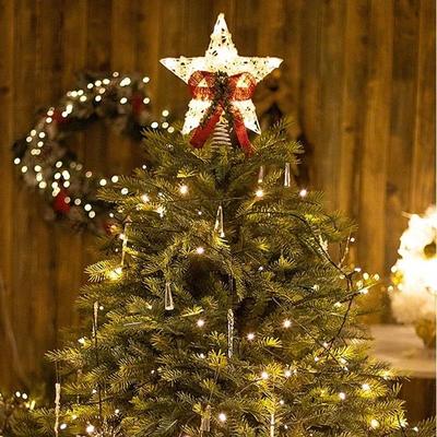 Glowing Iron Christmas Tree Top Star Pentagram Tree Top Star LED Lights Decoration Five Star Cute Christmas Tree Decoration