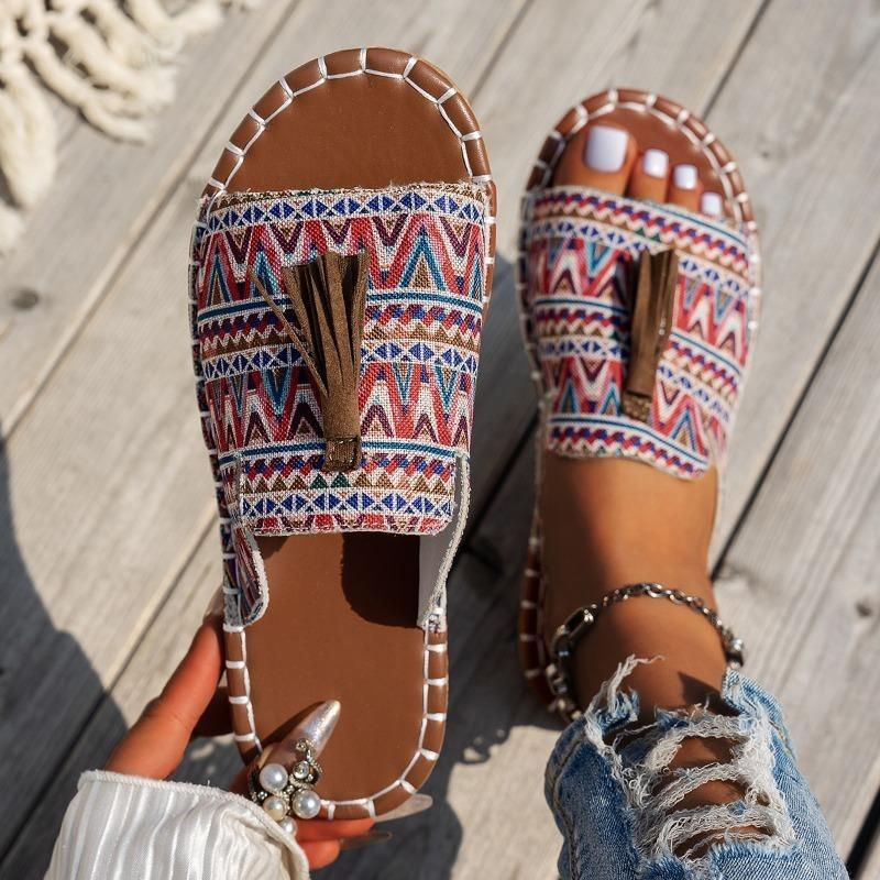 Bohemian Flat Sandals for Women - 2025 Summer New Fringe Design - Size 43 Beach Sandals