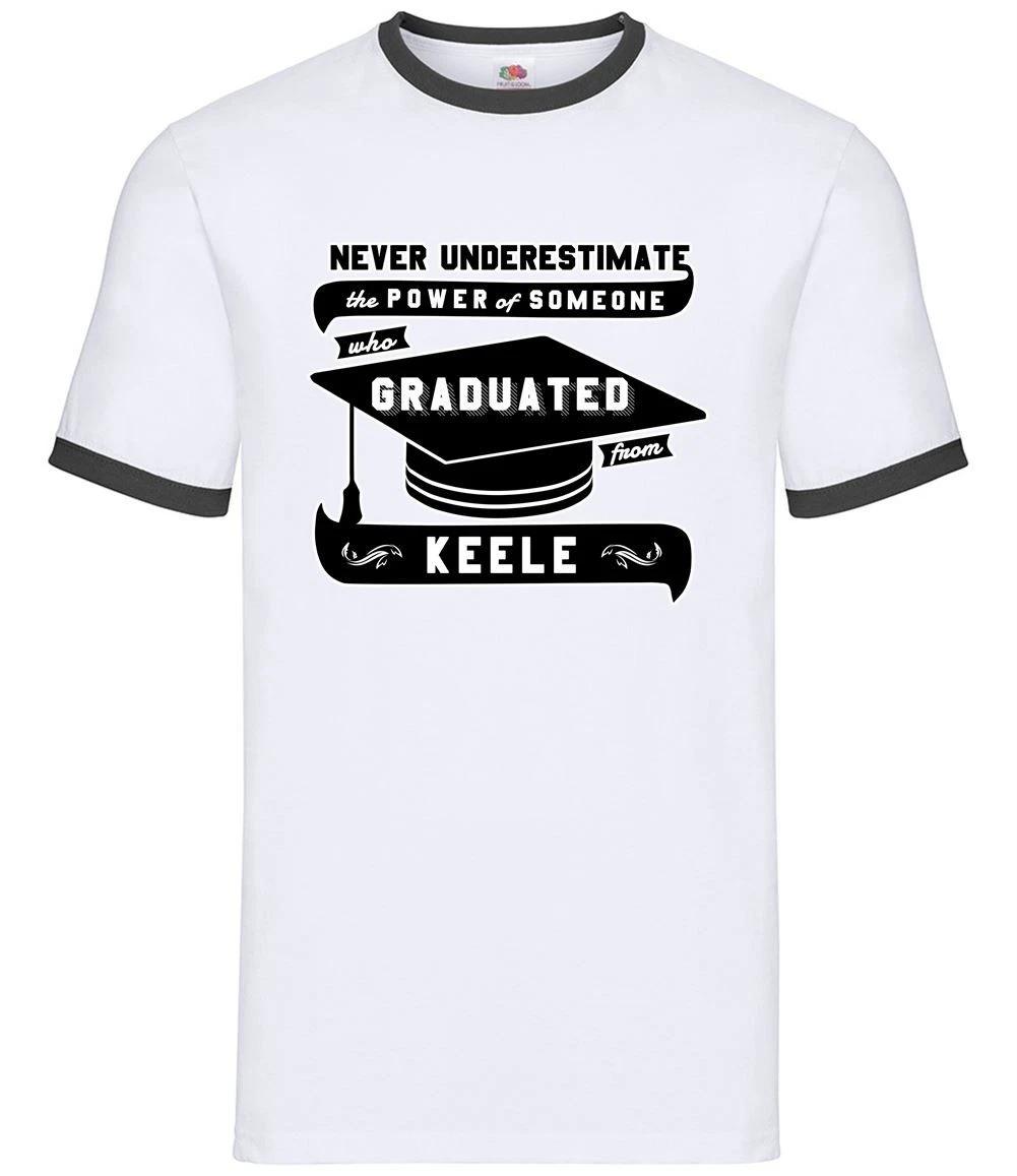Never Underestimate A Keele Graduate - Mens Ringer - University Uni Grad Student XL