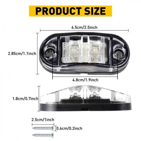 10x White LED Oval Side Marker Lights Truck Trailer Clearance Waterproof