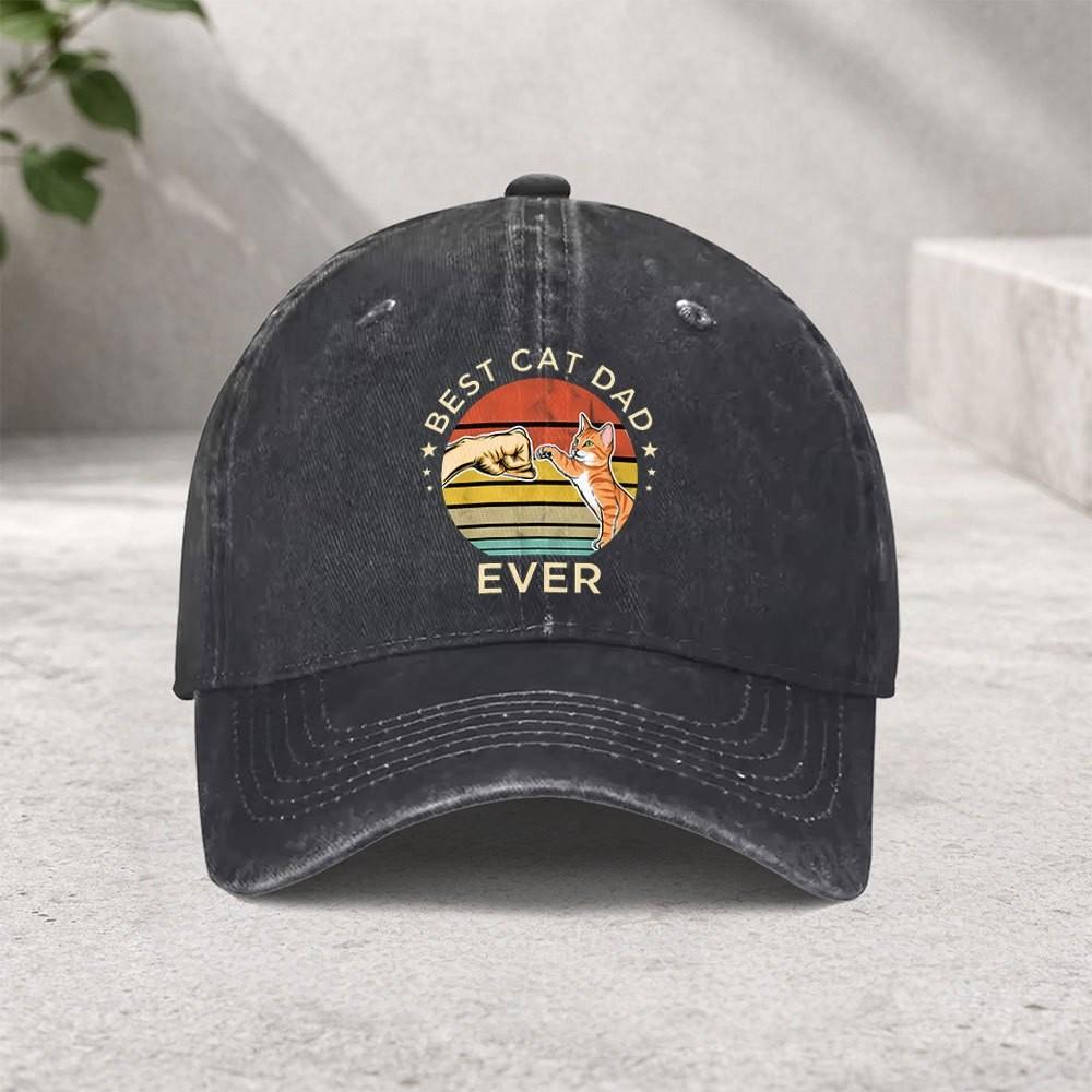 Best Cat Dad Ever Baseball Cap Vintage Washed Cotton Adjustable Snapback Hat for Unisex
