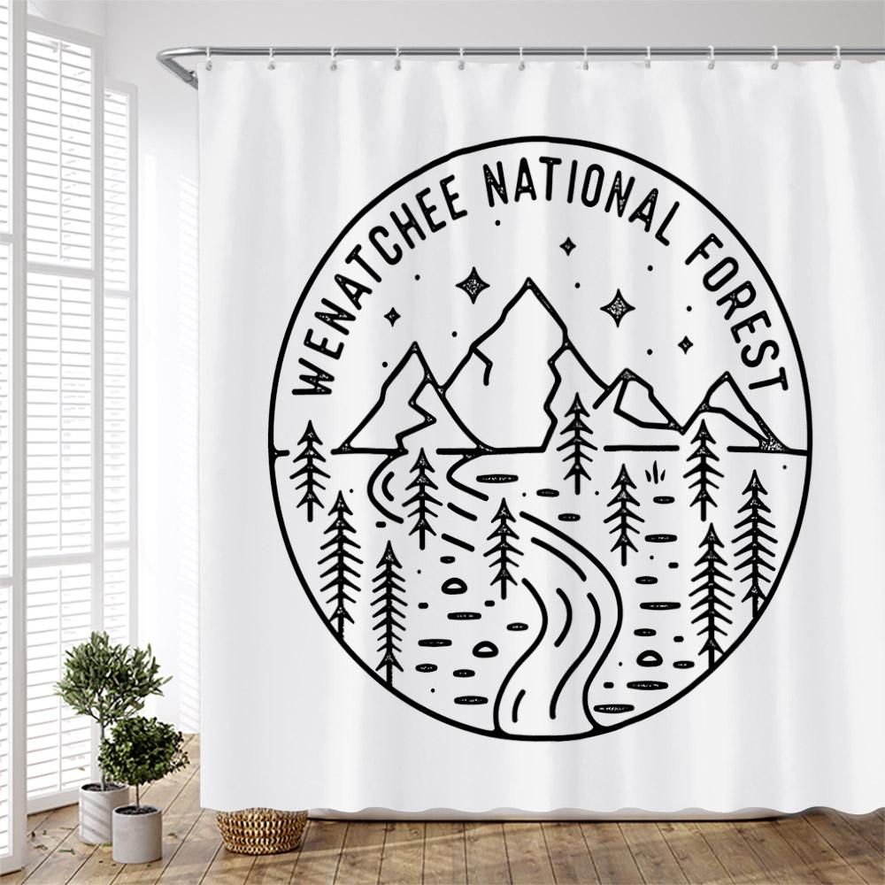 Forest Camping Poster Shower Curtain Camper Car Woods Bathroom Bath Decors Outdoor Landscape Backdrop Cloth 3D Room Curtains Set