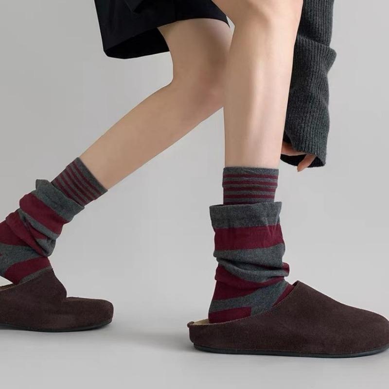 Women's Fall Fashion New Fake Two Stitching Striped Thin Tube Stack Socks