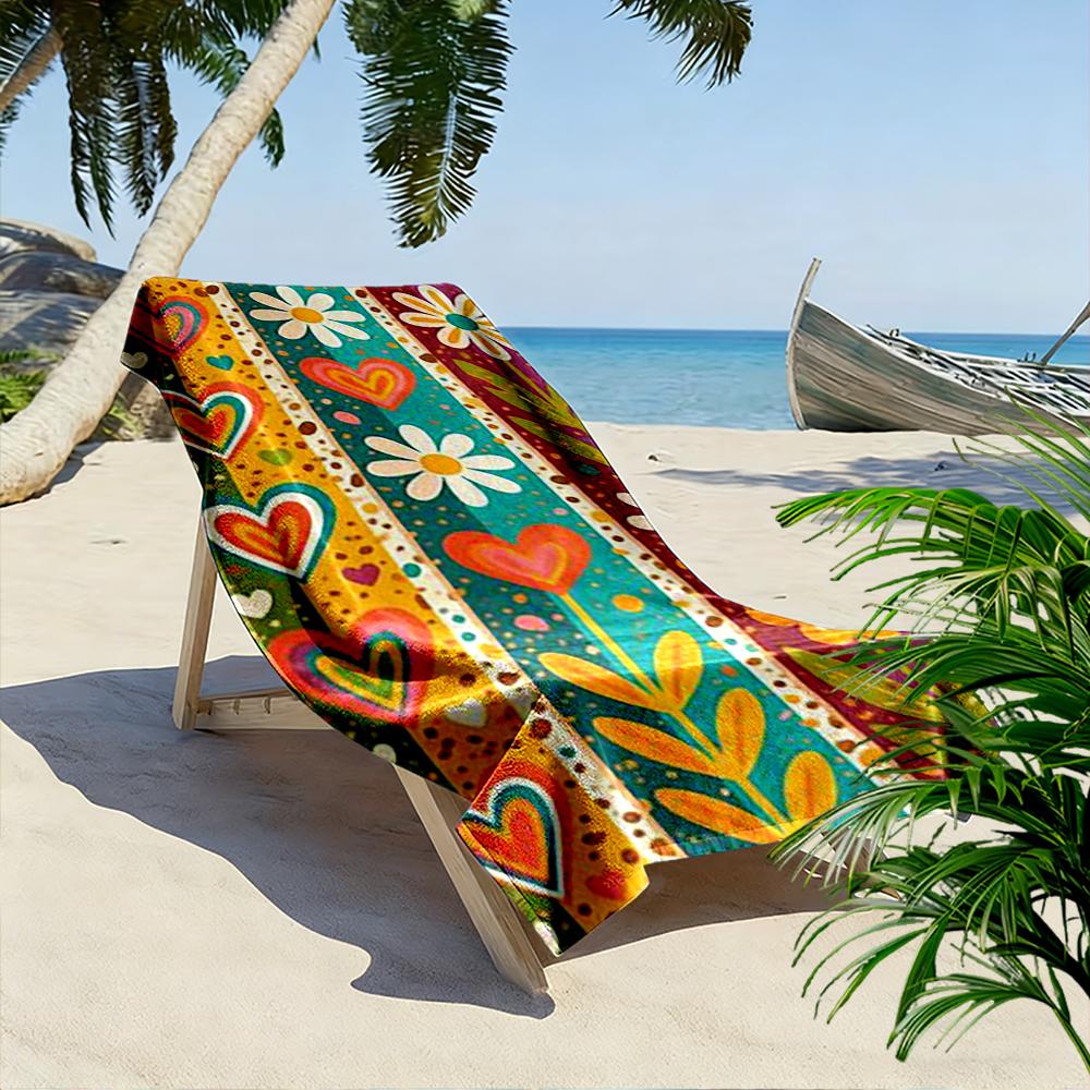 Colorful Floral and Heart Pattern Towel Beach towel quick-drying for travel outdoor sports jogging beach and swimming