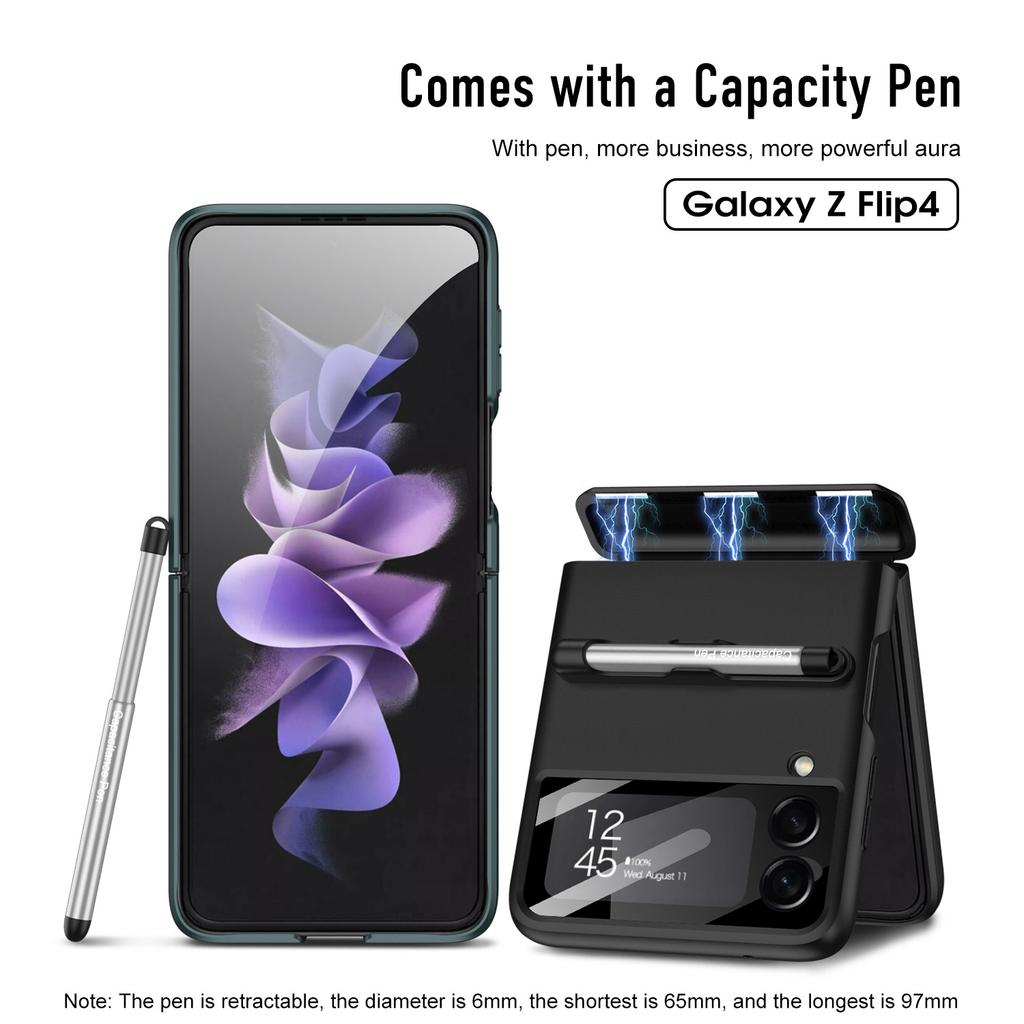 Suitable for Samsung Zflip4 Mobile Phone Case Magnetic Suction Full Pack Personalized Pen Slot with Stylus Anti Fall Simple Protective Cover