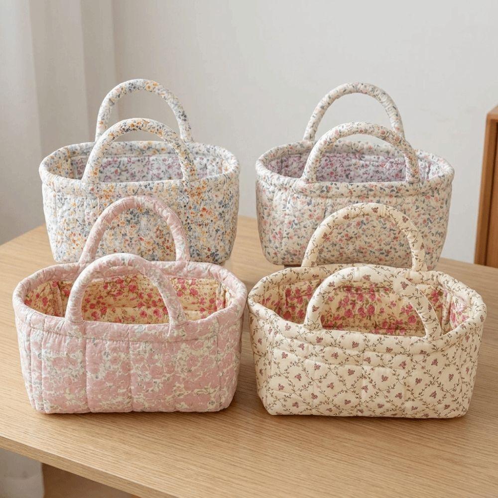 Quilted Foldable Fabric Basket Dual Handles Fabric Organizer Bin  Home Organization