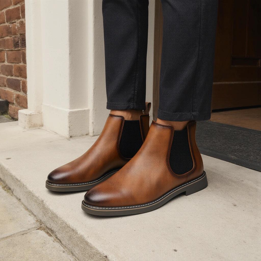 Pánské Chelsea Boots Značka 2026 Ležérní Pohodlné Retro Módní Boty Kůže
