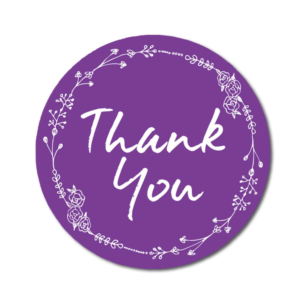 Darling Souvenir 1.6 Inches Round Rose Hand Draw Floral Wreath Black Thank You Stickers-45