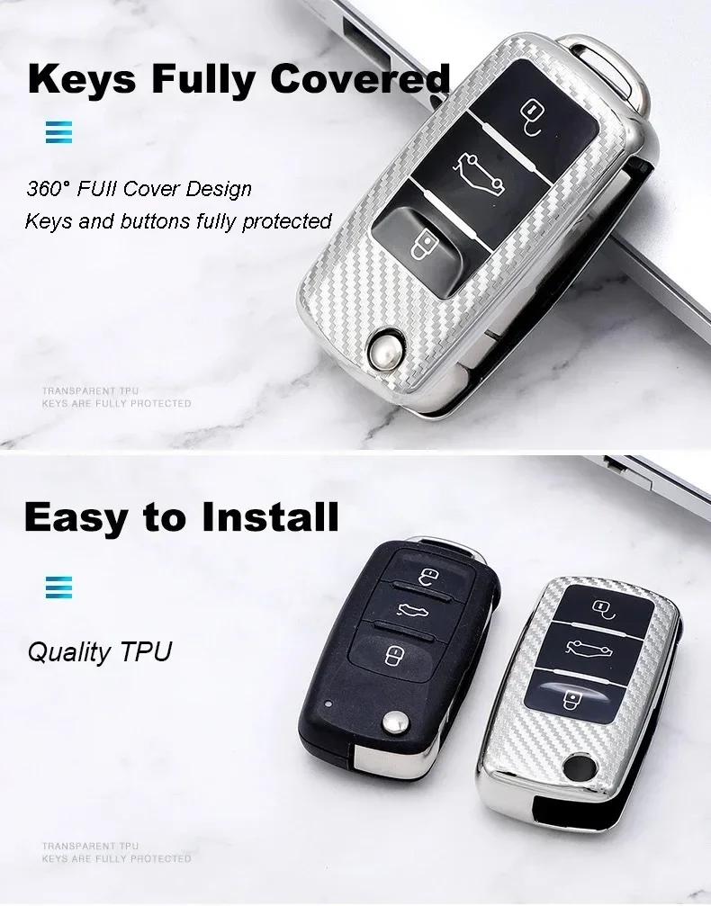 Carbon Fiber Car Key Bag Full Cover Fob Shell Key Case For Vw Volkswagen Polo Tiguan Passat Golf Jetta Lavida Skoda Octavia