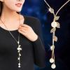 Long Tassel Chain Leaves Pendants Necklace For Women Trendy Crystal Pearl Sweater Chain Accessories On Neck Fashion Jewelry Female