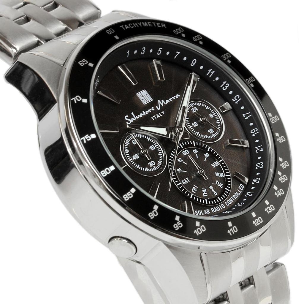 Salvatore Marra Montre Solaire Radiocommandée Homme Edition Limitée Chronographe Noir et Marque Italienne, Argent, SM14117-SSBKSV,