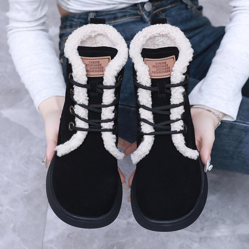 Fashion GKTINOO Snow Boots Women Genuine Leather Platform Sole Round Toe Warm Fur Sewing Design Winter 2024 Ladies Shoes Handmade