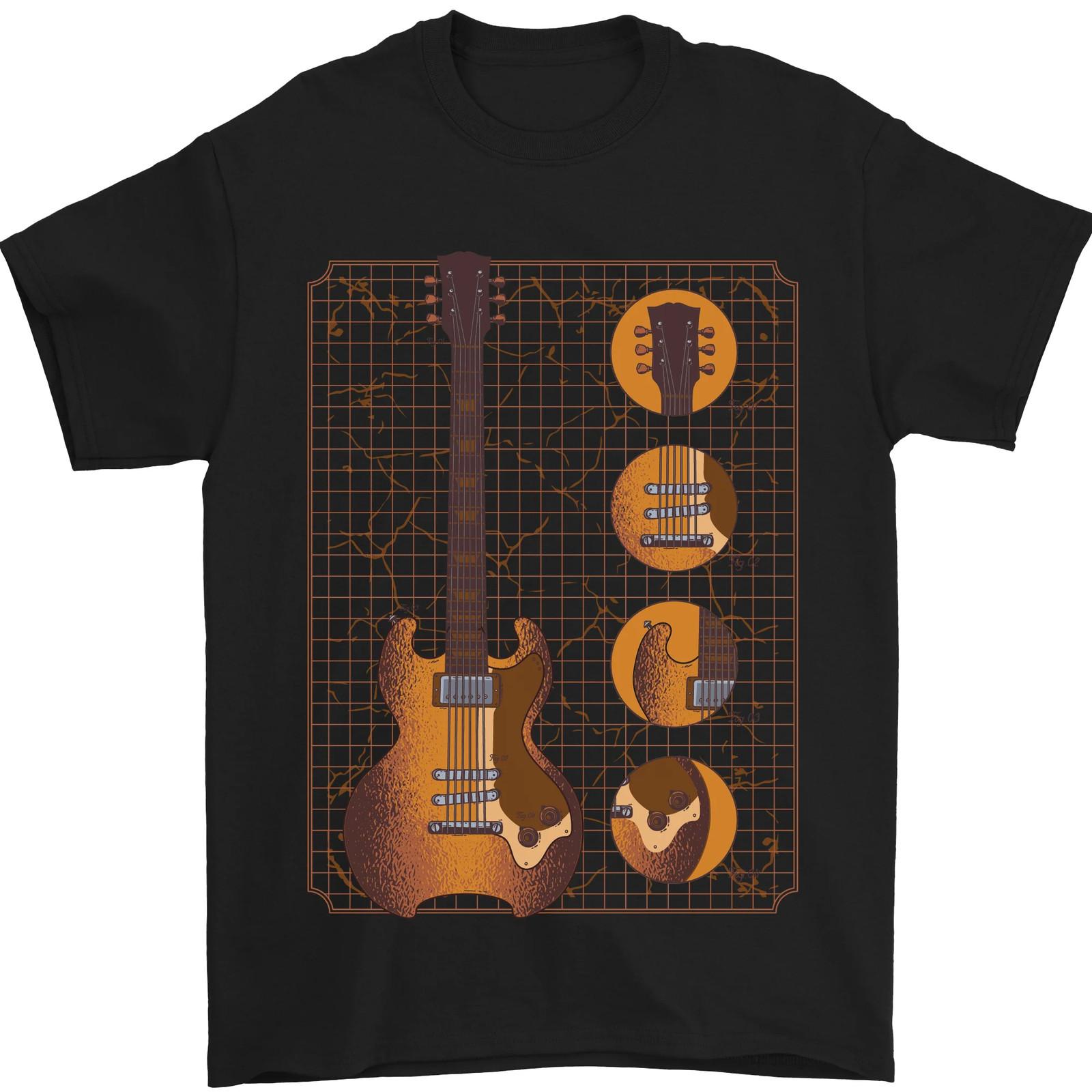 A Guitar Blueprint Music Rock n Roll Guitarist Mens Maglietta Cotton L