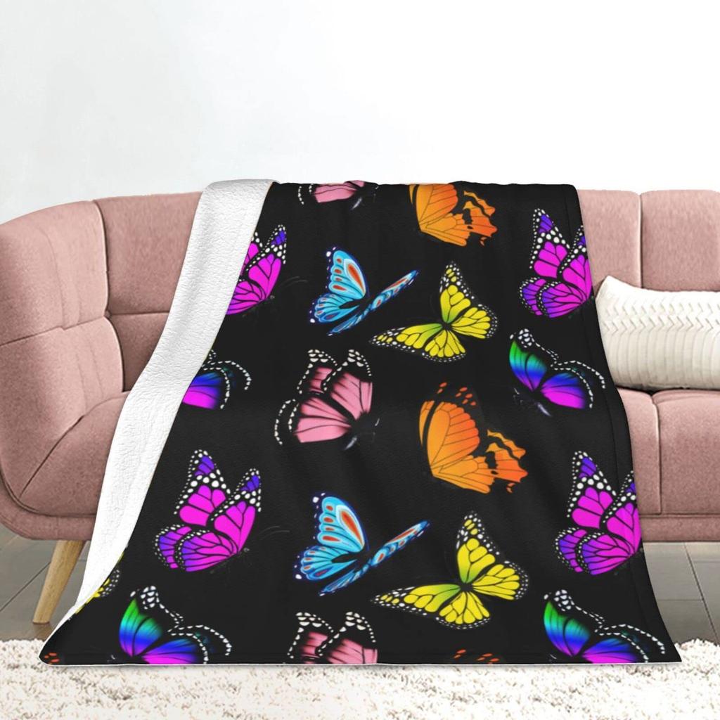 Colorful Butterfly Pattern Digitalprinted Polyester Bedroom Velvet Flannel Cover Blanket Fleece Soft Cover Blankets for Beds