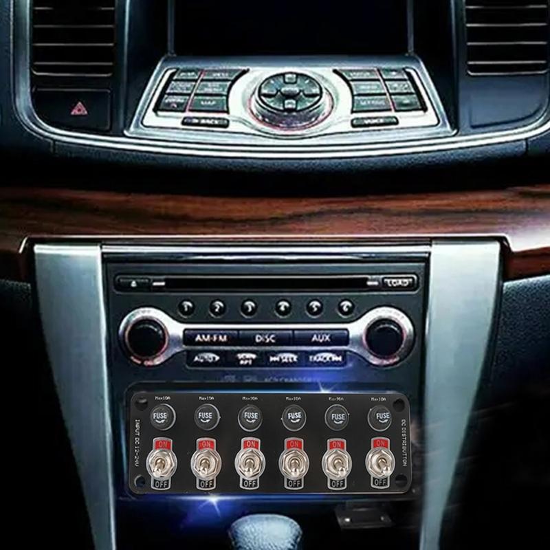 Rockers Switch, 6 Gang Round Rockers Switch Panel, Waterproof Easy-to-Install 12V 24V Switch 10A Fuses for Boats RVs