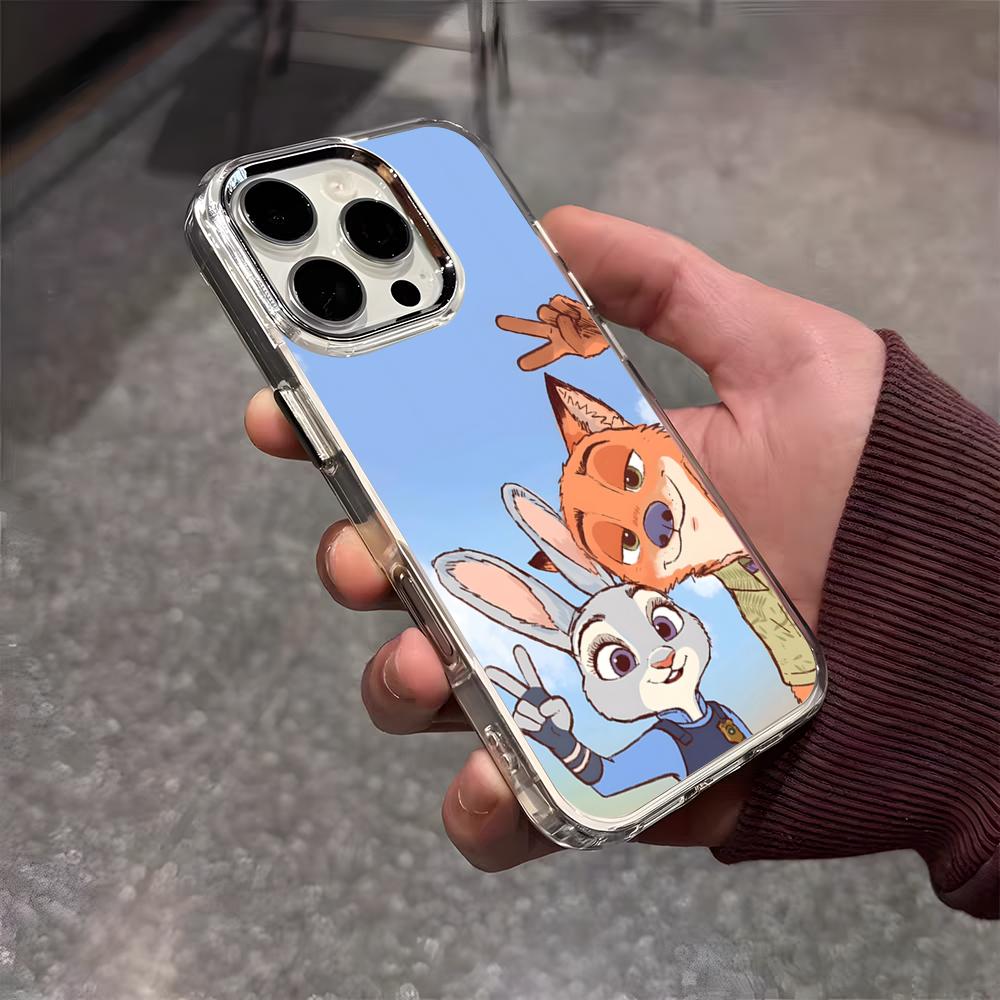 Anime Z-Zootopia Phone Case For IPhone 17 Air 16 E 15 14 13 12 11 Plus Pro Max Electroplated Transparent Soft Shell