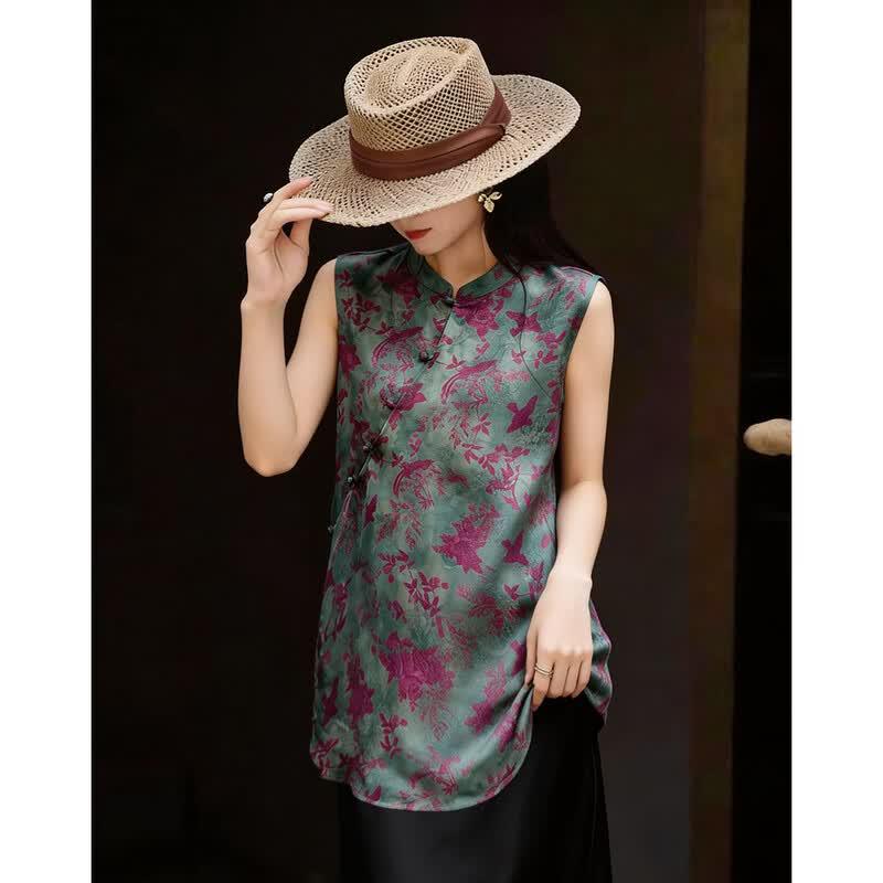 Demana New Chinese Style Printed Sleeveless Shirt S