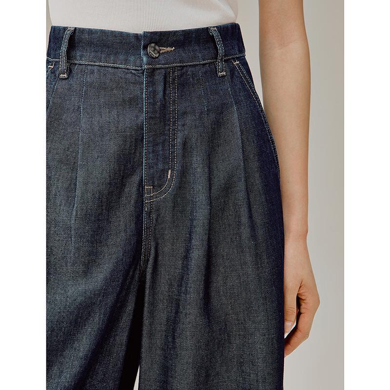 INMAN Women's Cropped Wide-Leg Tencel Denim Jeans