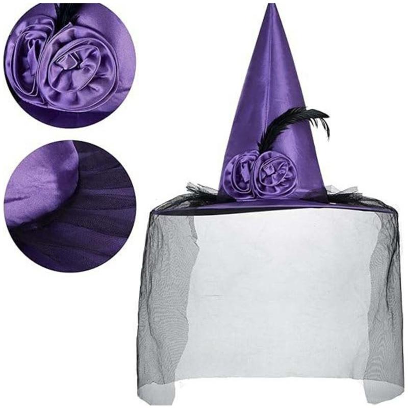 Women Costume Witch Hat Witch Cloak Lace Eye Mask Long Gloves for Halloween Masquerade Cosplay Adult Halloween Costume