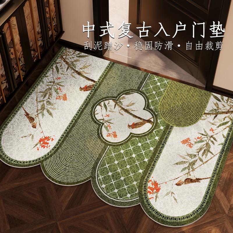 

Elegant Chinese-style Antique-style Entrance Floor Mat, High-end Anti-slip Wire Loop Carpet, Retro Living Room Front Door Mats 40cmx60cm