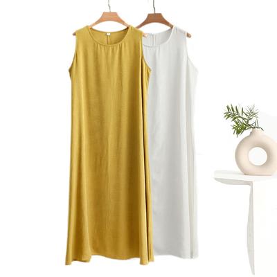 Cotton Silk Women's Tank Top Casual Dress Cotton Solid Color Thin Beach Dresses