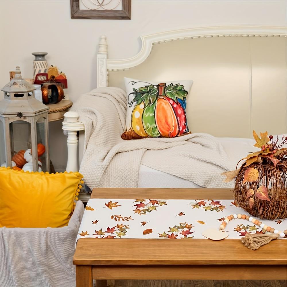 1 Piece Of Autumn Harvest Table Runner, Painted Pumpkin, Sunflower, Fallen Leaves, Suitable For Restaurant, Home, Picnic, Harvest Party, Market Decora