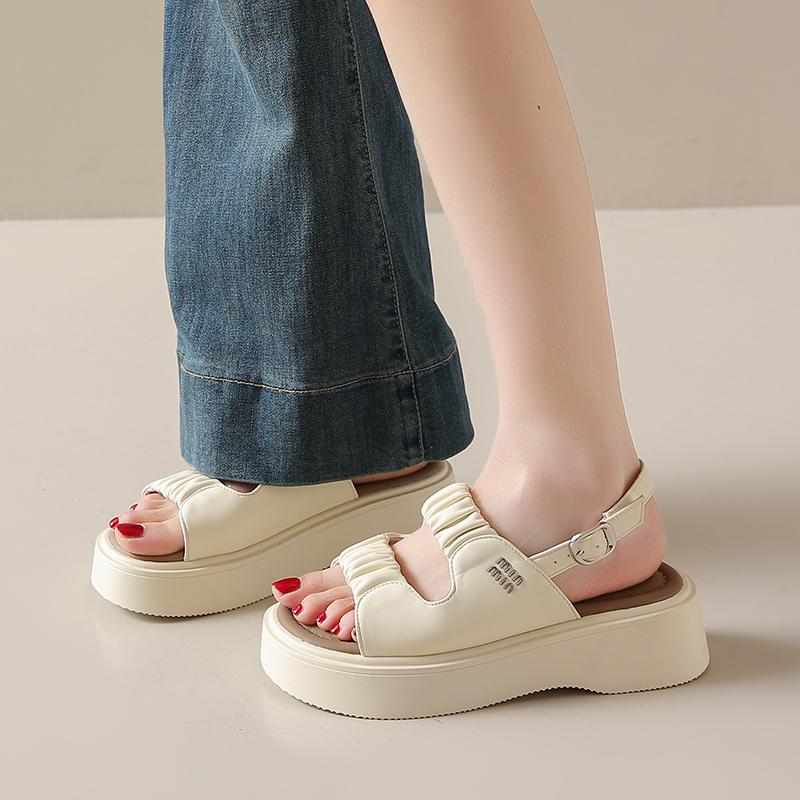 Fashion CRLAYDK Women's Rome Sandals Platform Ladies Adjustable Buckle Strap Shoes Open Toe Walking Casual Beach Leather Slippers