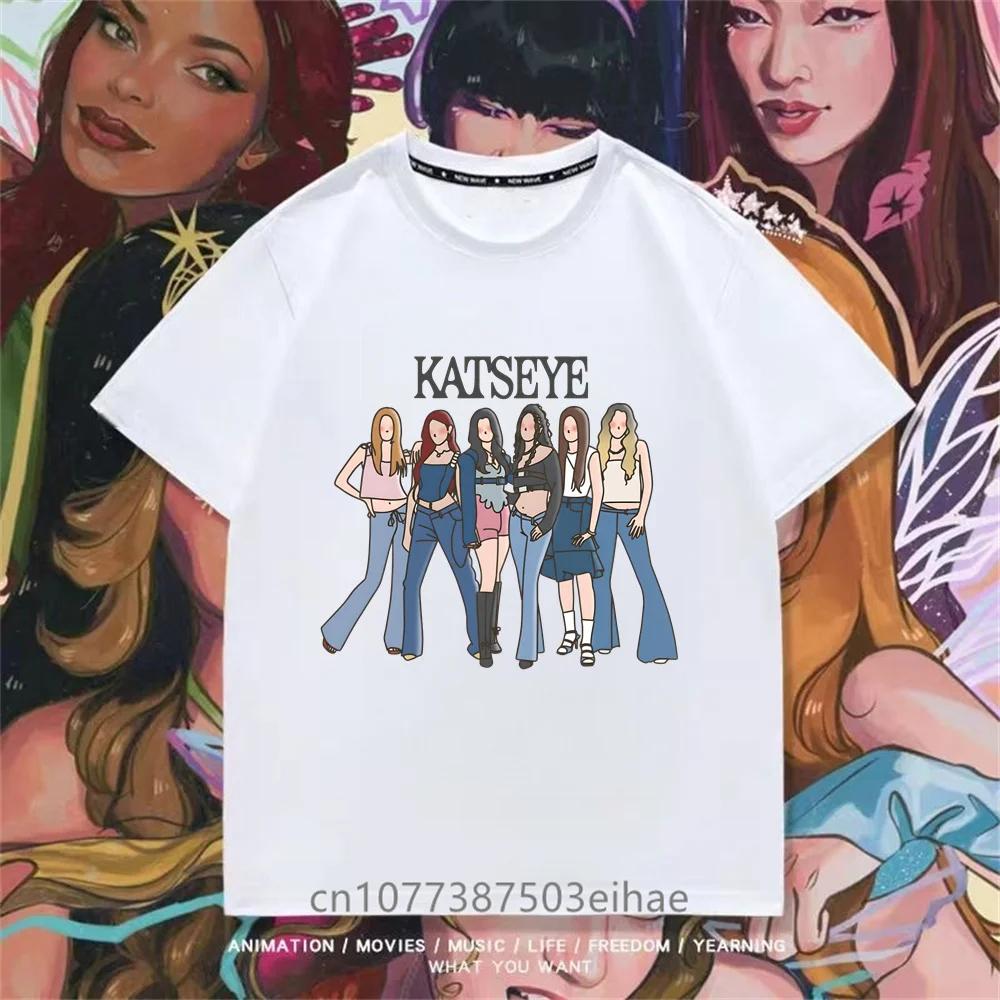Stylish Katseye Idol Figure T Shirt Kpop Unisex Short Tee Boys Girls Megan Daniella Manon Lara Sofia Yunchae Street Fashion Top