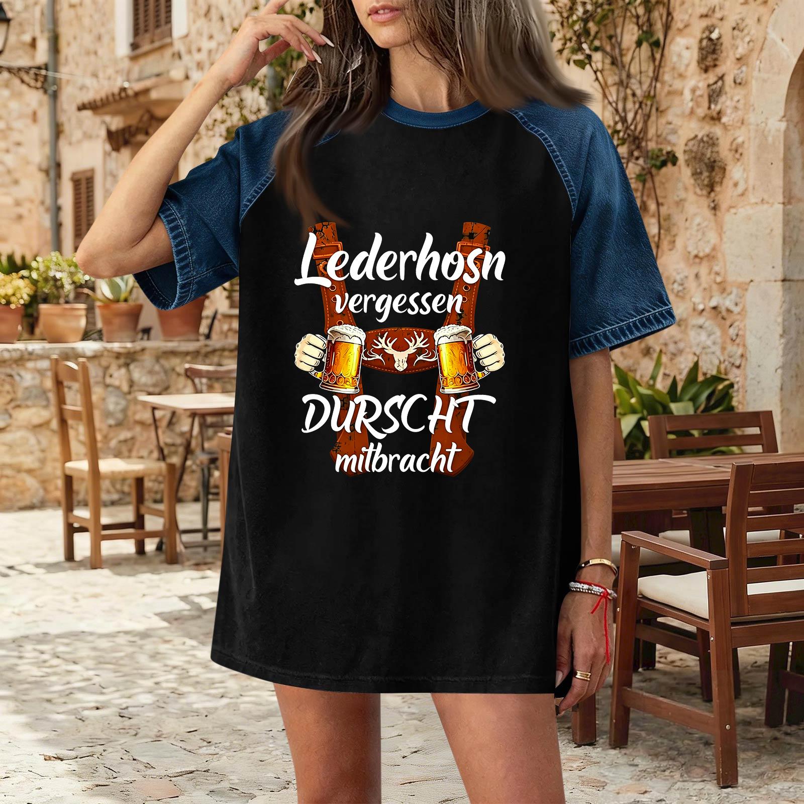 

Casual Women Denim Patchwork Oktoberfest Graphic T Shirt Short Sleeve Comfortable Loose Fit Top for Everyday Wear S чорний