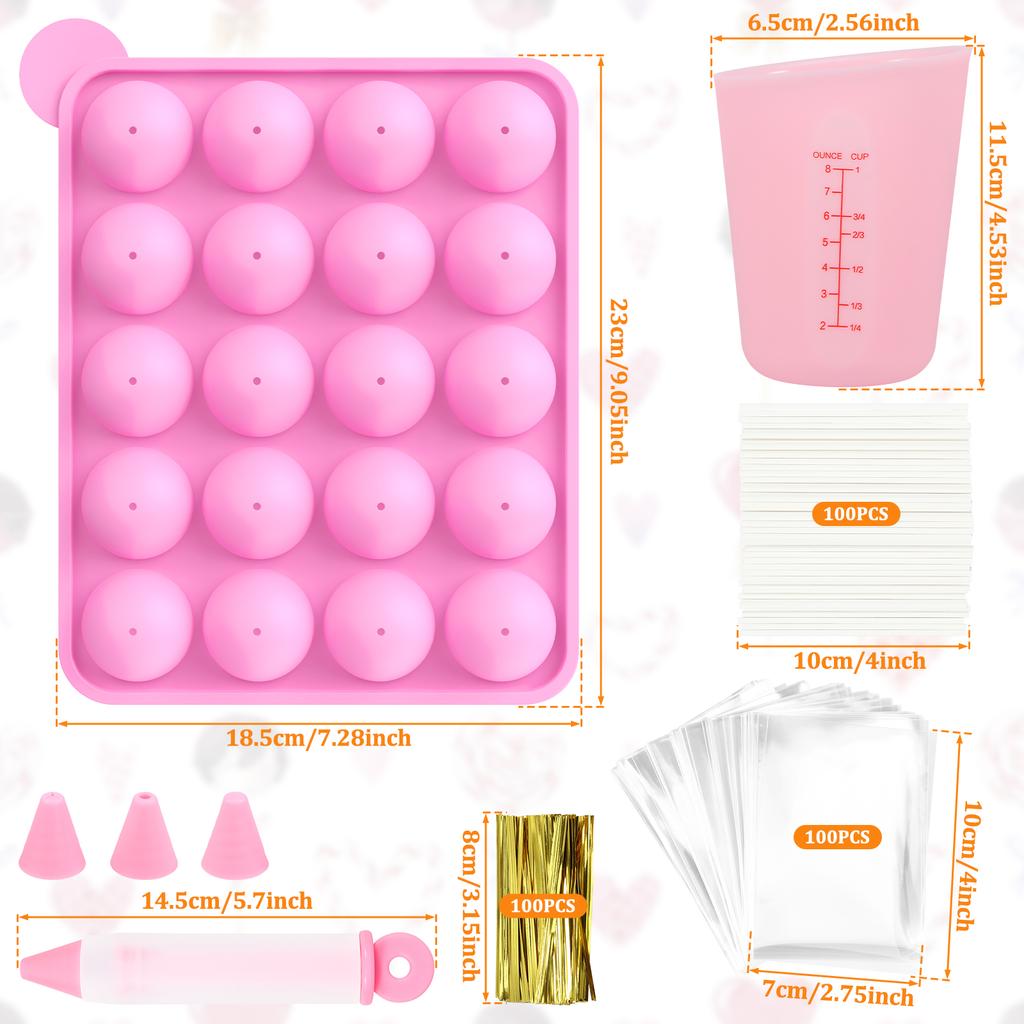 304Pcs Cake Pop Kit 20Hole Food Grade Silicone Lollipop Mold for Kids Homemade Cake Candy Chocolate Decoration Mold Dessert Tool