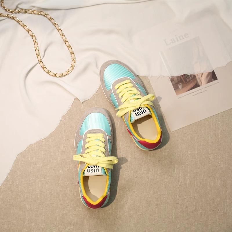 Japanese sports shoes women's 2025 spring new lace-up casual shoes show feet small mesh breathable retro flat-bottomed German training shoes