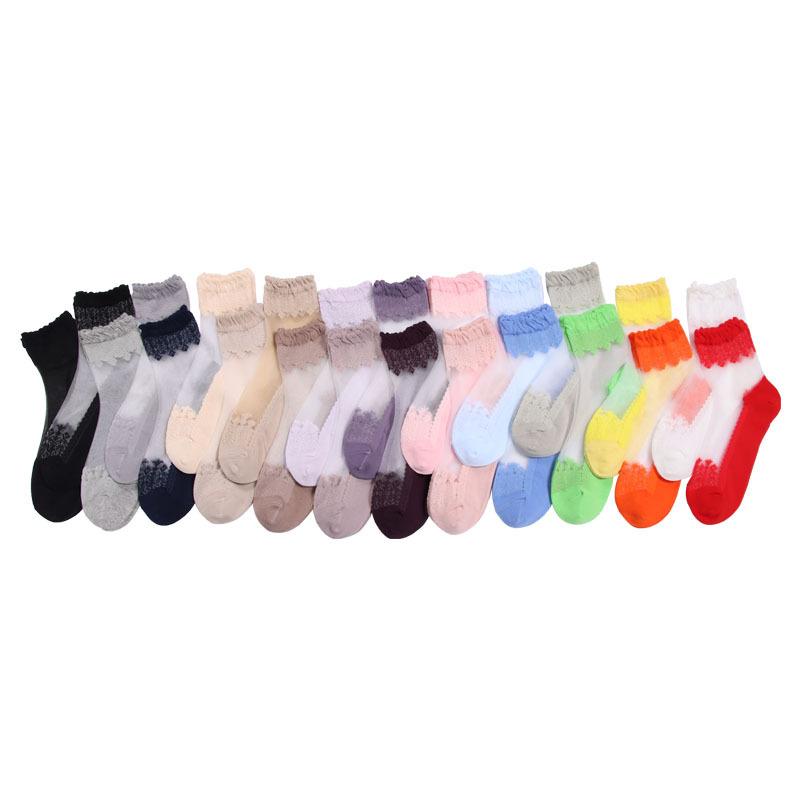 5 Pairs of Women's Spring Thin Mid Cylinder Cotton Sole Lace Lace Socks