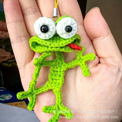 Crochet Keychain  Green Frog Keychain Lovely Animal Keyring Handbag Pendant Charms Car Key Accessories For Girls Jewelry Gift