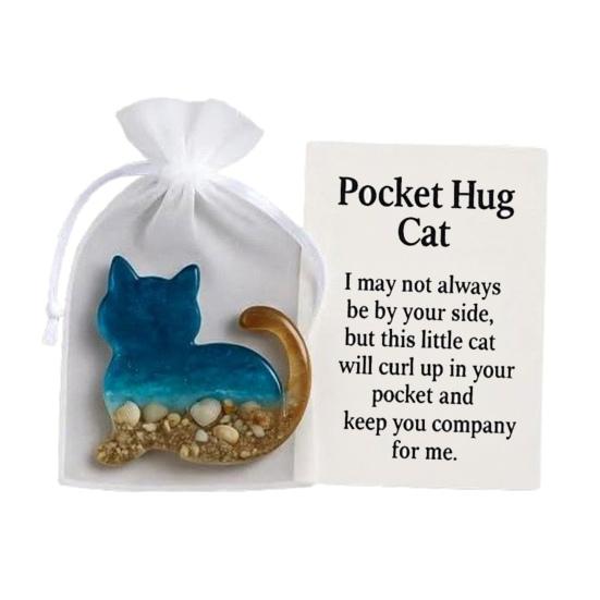 Yousheng Pocket Hug Animal with Positive Card Emotional Support Resin Animal Token Mini Dachshund Turtle Owl Cat Corgi Bulldog Statue Figurine Gift