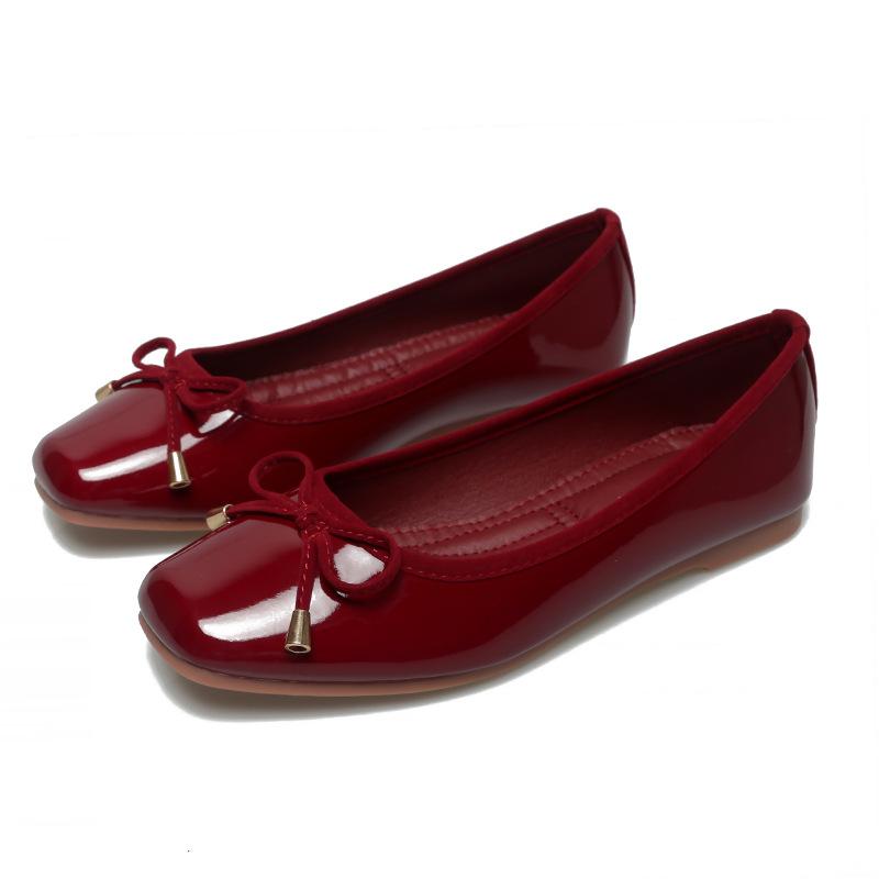 Fashion candy color japanned leather ballet flats women square toe cozy mocasines female bowknot slip on loafers tenis de mujer 2025