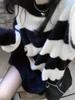 Women's Fashion Retro Casual Loose Black and White Stripes Lazy Knit Pullover Sweaters