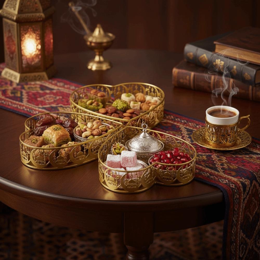 3Pcs Gold Color Ramadan Decorative Tray Heart Shaped Eid Candy Dish  Islamic Holidays