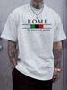 Casual Crew Neck T-shirt with Rome & Italy Graphic Print - Short Sleeve